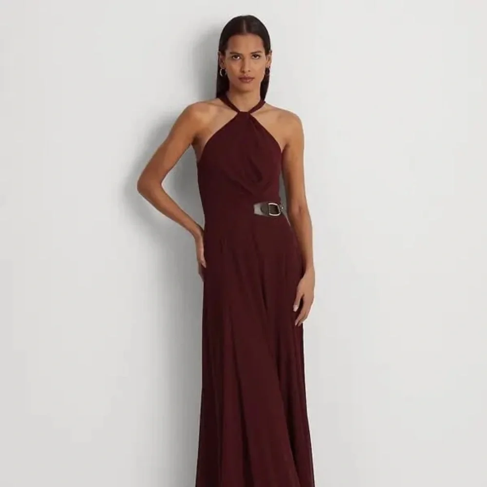 NWT Ralph Lauren Buckle Trim Georgette Halter Gown - Picture 4 of 11